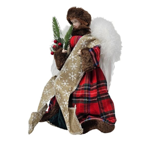 Victorian Country Angel Christmas Tree Red and Green 12" Tree Topper - Picture 2 of 5